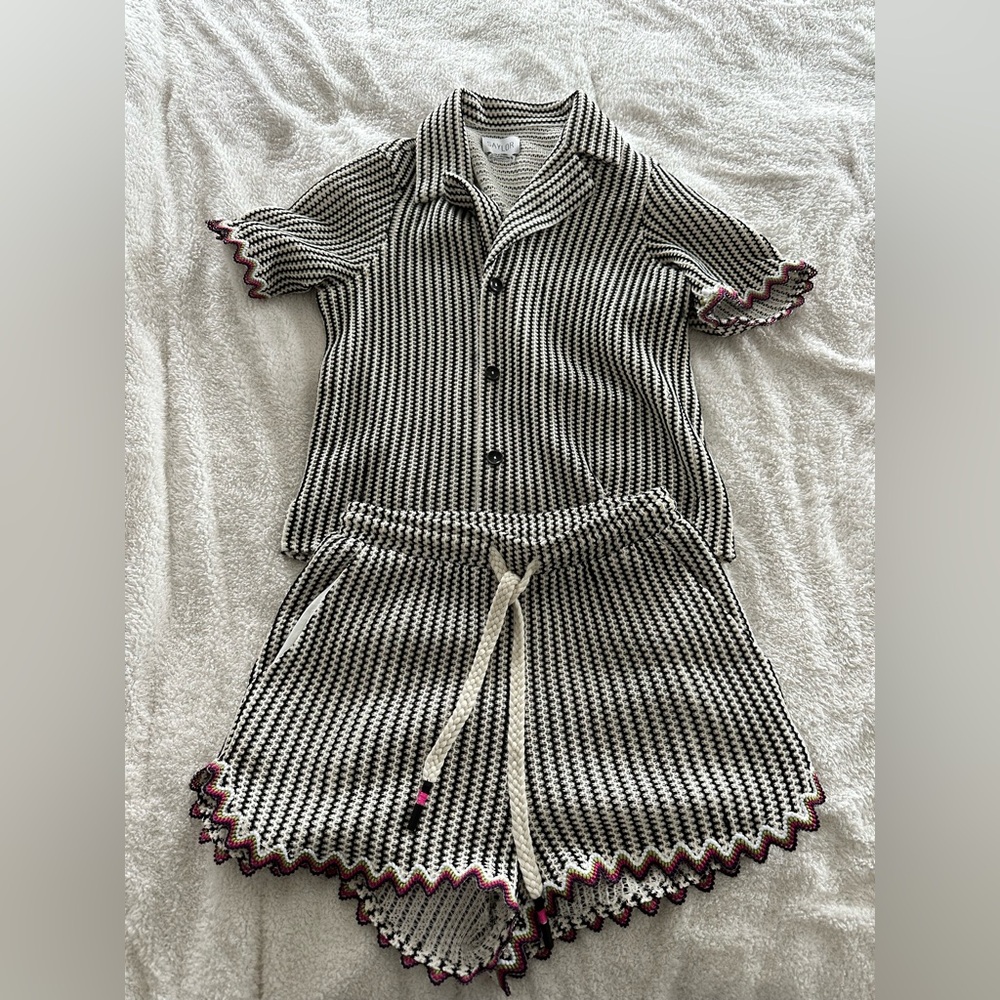 SAYLOR Black & White Knit Stripe Set
